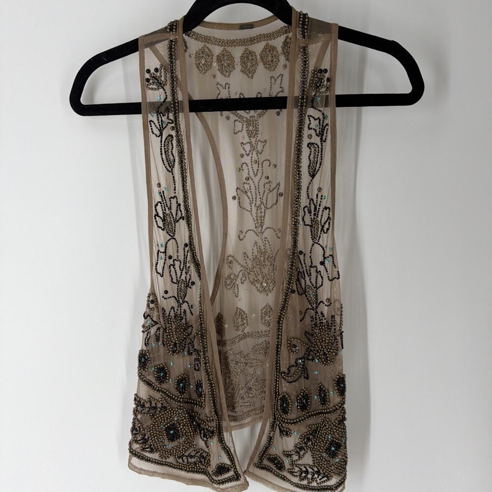 Free people vest S/M western sheer beaded eclectic rodeo festival kimono Boho